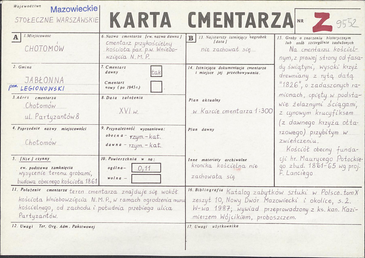 KC - Karta cmentarza, skan nr 1