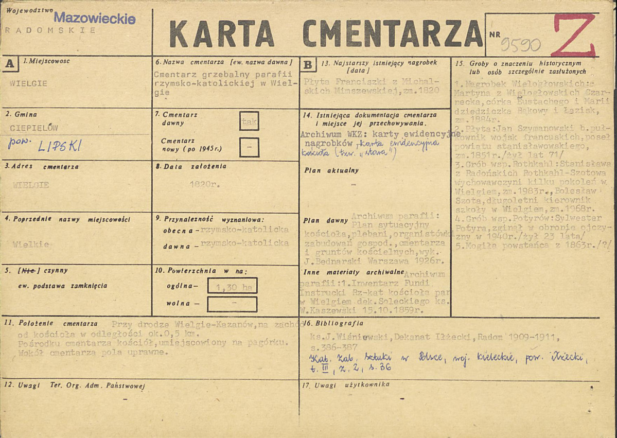 KC - Karta cmentarza, skan nr 1