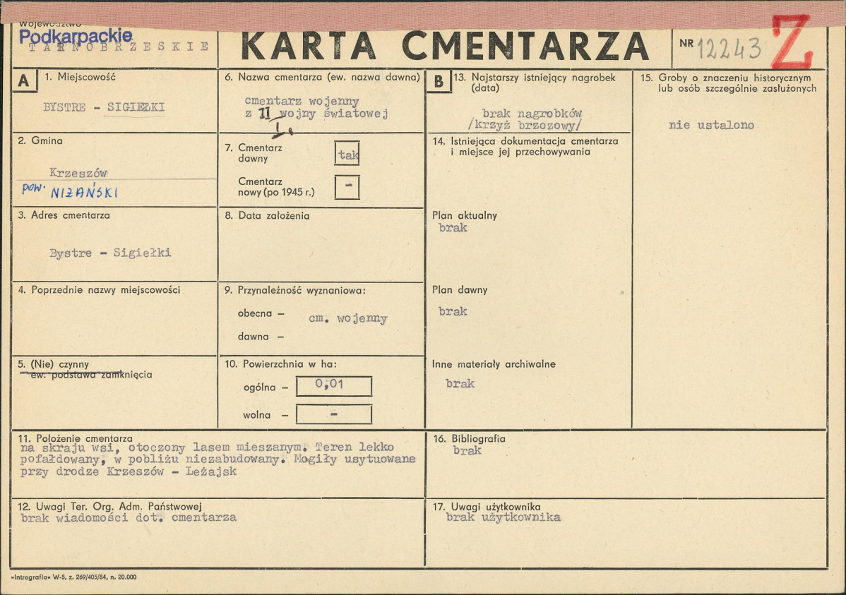 KC - Karta cmentarza, skan nr 1