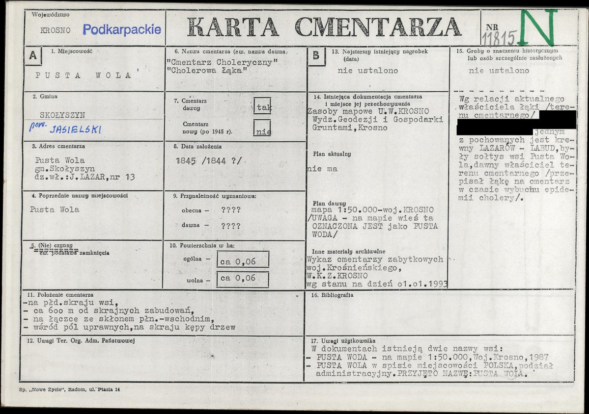 KC - Karta cmentarza, skan nr 1