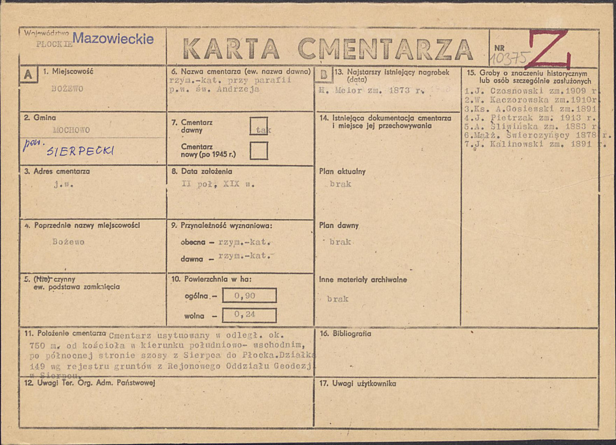 KC - Karta cmentarza, skan nr 1