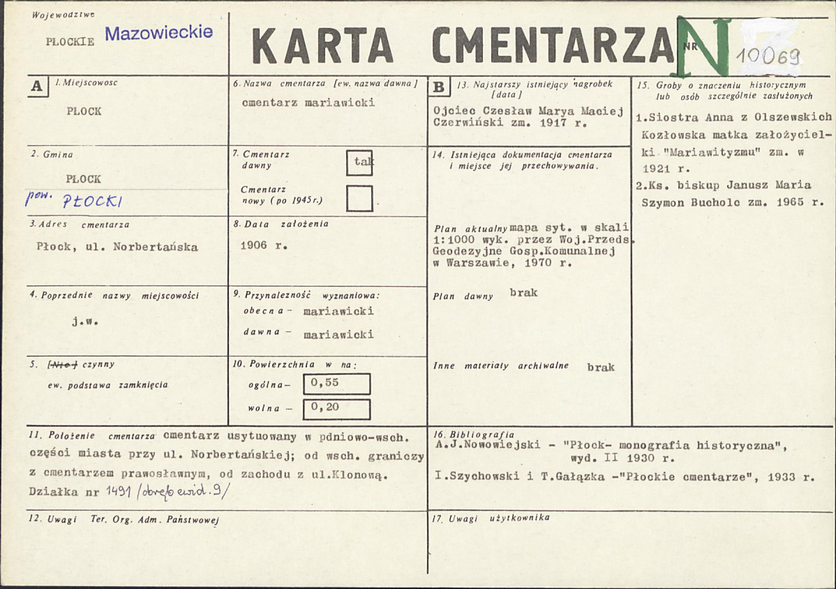KC - Karta cmentarza, skan nr 1
