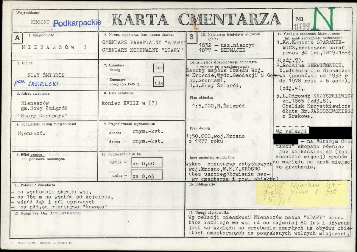 KC - Karta cmentarza, skan nr 1