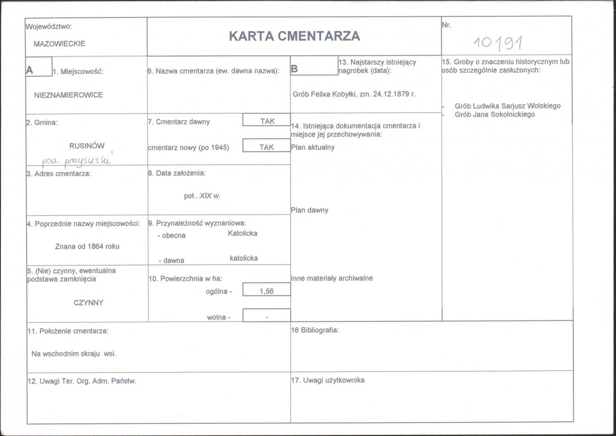 KC - Karta cmentarza, skan nr 1