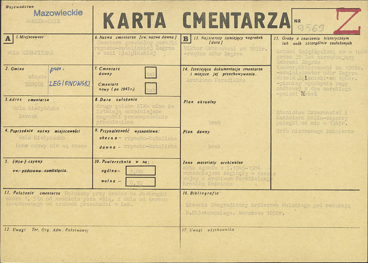 KC - Karta cmentarza, skan nr 1