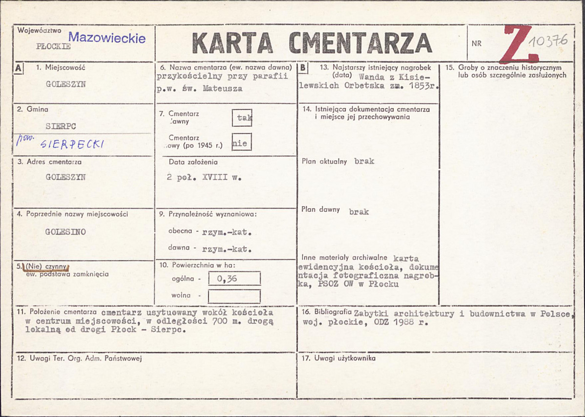 KC - Karta cmentarza, skan nr 1