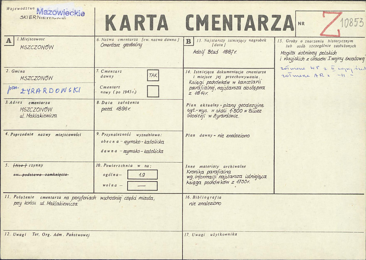 KC - Karta cmentarza, skan nr 1