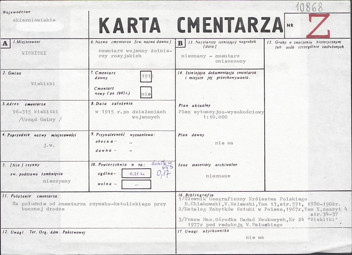 KC - Karta cmentarza, skan nr 1