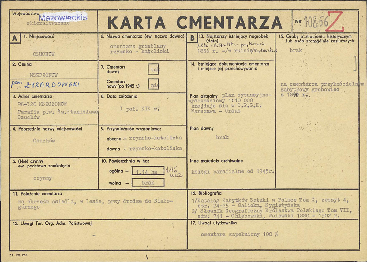 KC - Karta cmentarza, skan nr 1