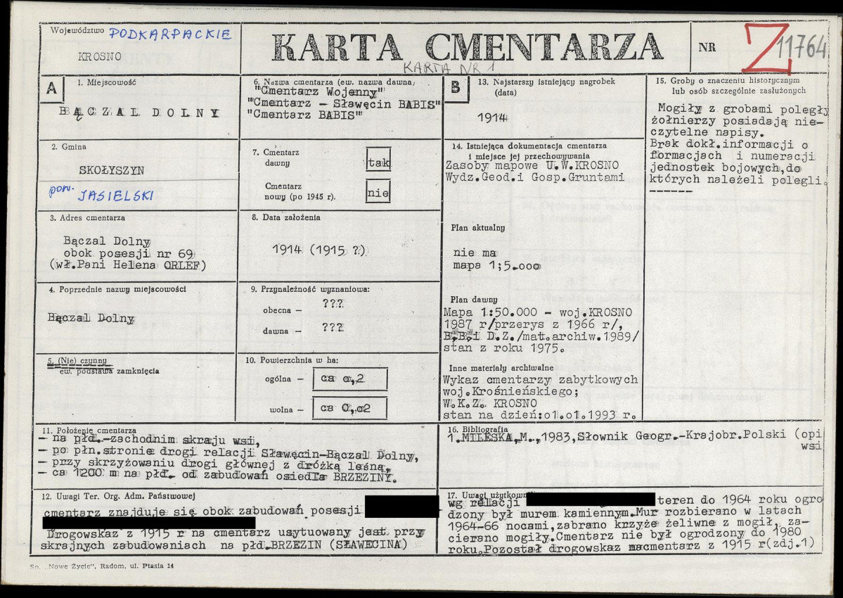 KC - Karta cmentarza, skan nr 1