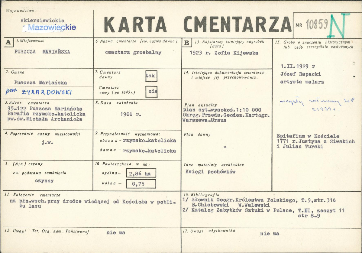 KC - Karta cmentarza, skan nr 1