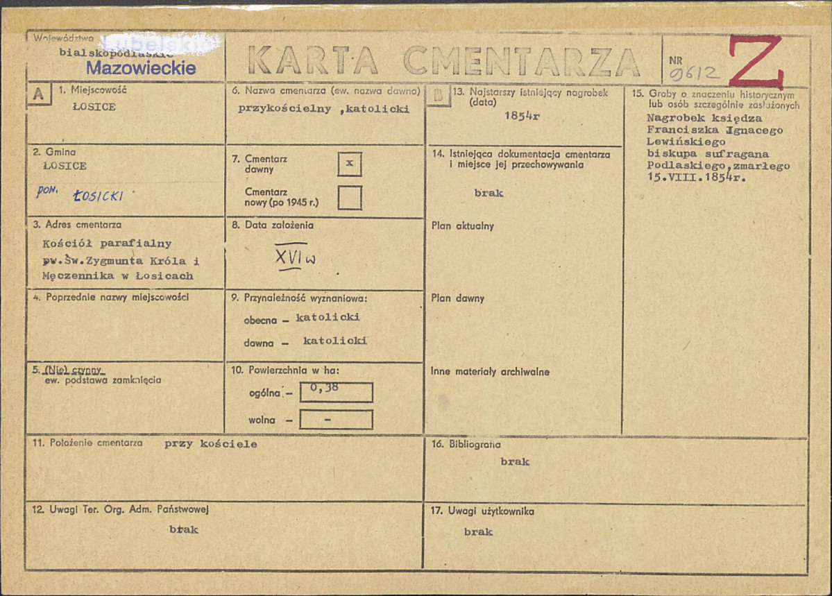 KC - Karta cmentarza, skan nr 1