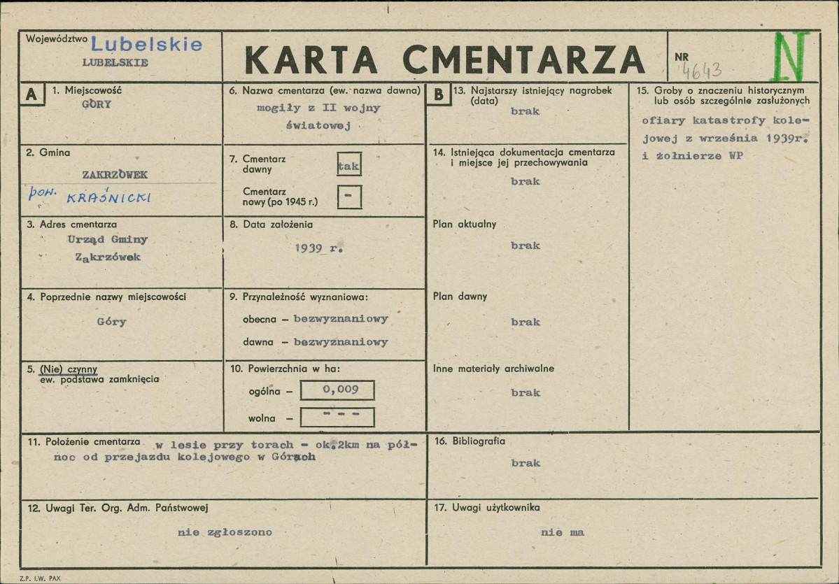 KC - Karta cmentarza, skan nr 1