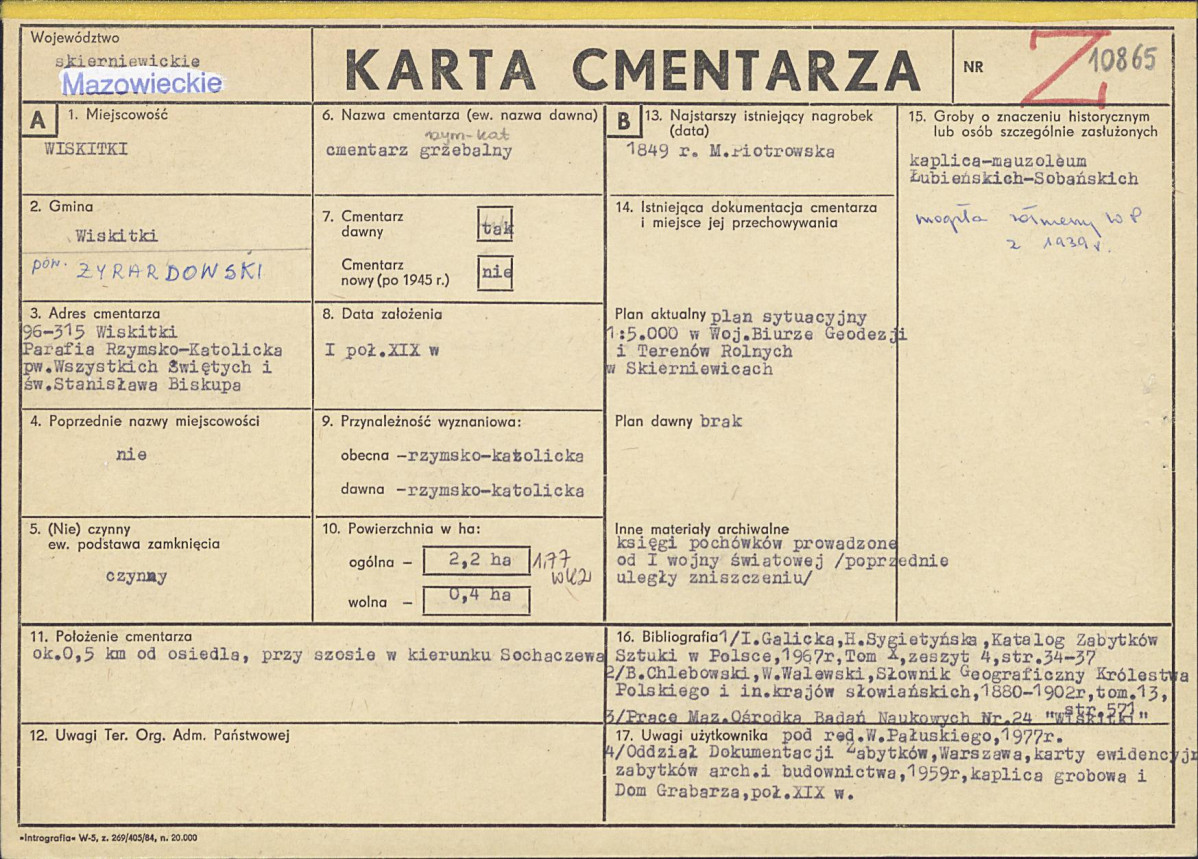 KC - Karta cmentarza, skan nr 1