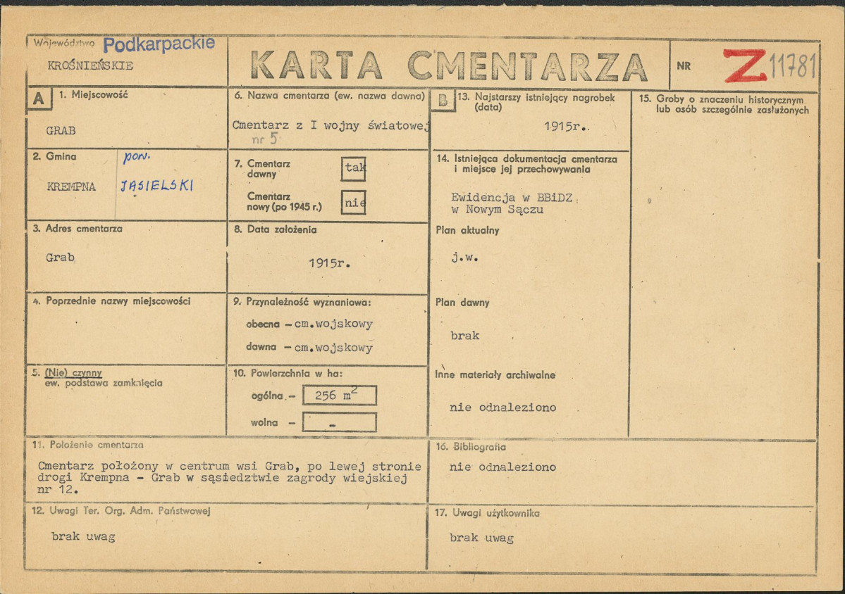 KC - Karta cmentarza, skan nr 1