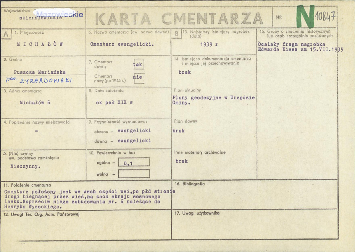 KC - Karta cmentarza, skan nr 1