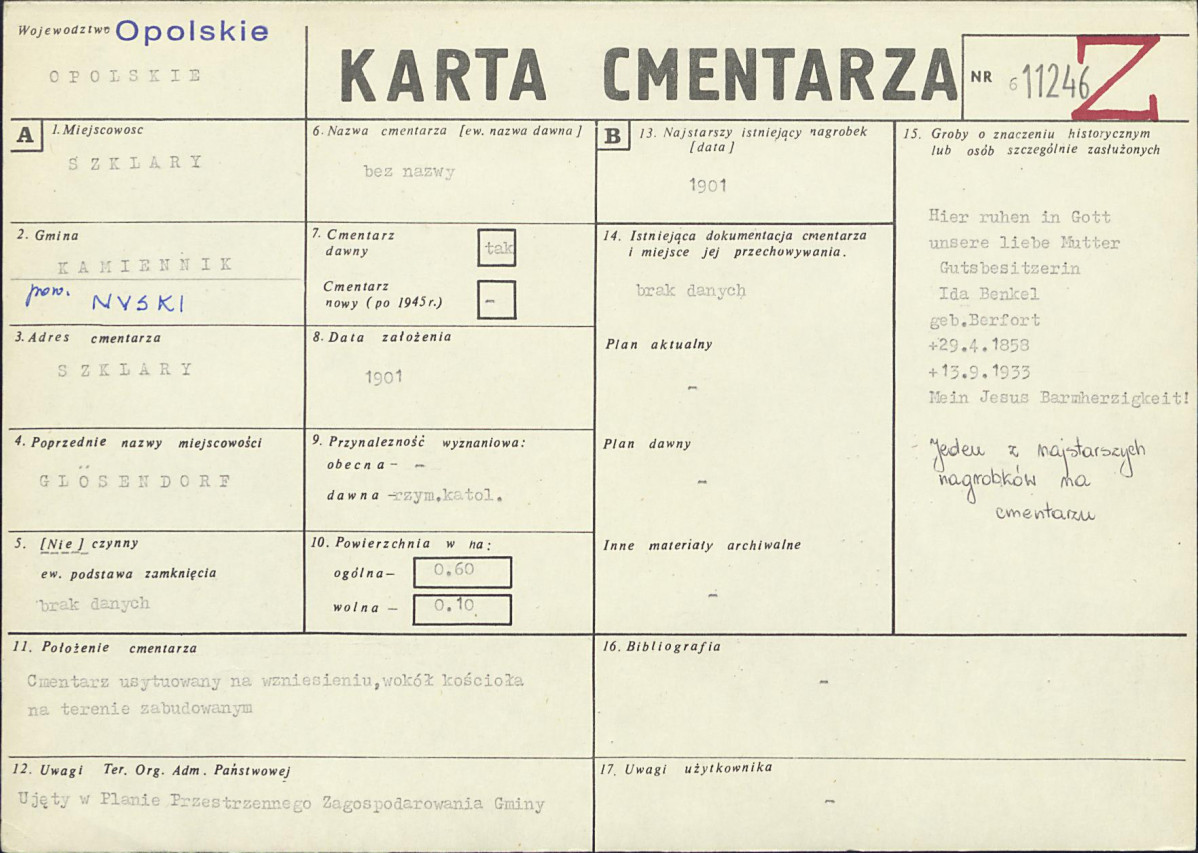 KC - Karta cmentarza, skan nr 1