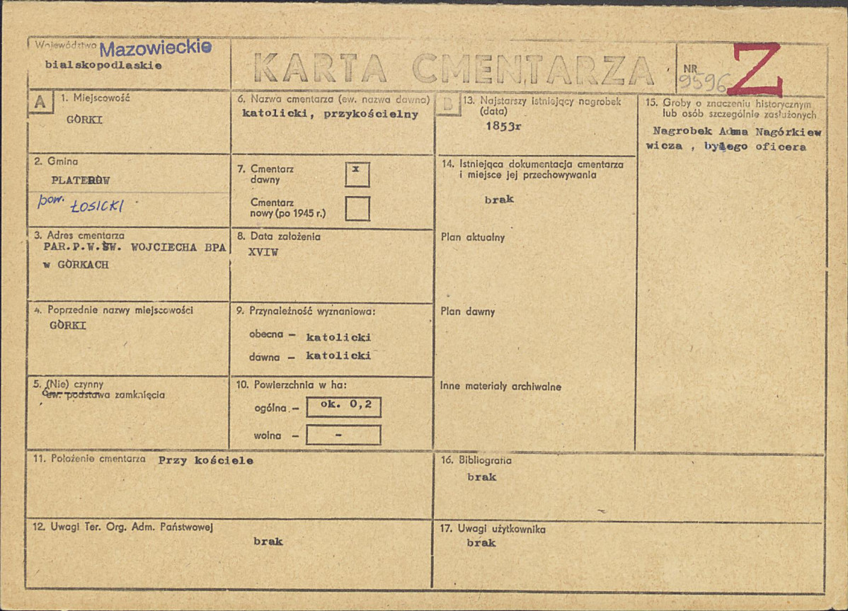 KC - Karta cmentarza, skan nr 1