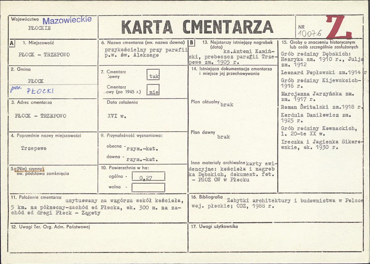 KC - Karta cmentarza, skan nr 1