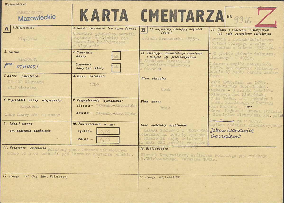 KC - Karta cmentarza, skan nr 1