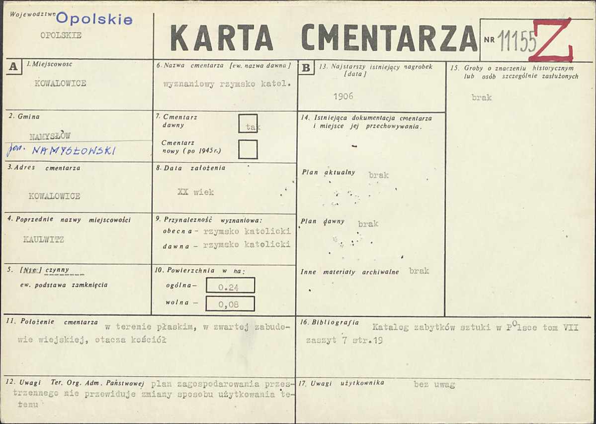 KC - Karta cmentarza, skan nr 1