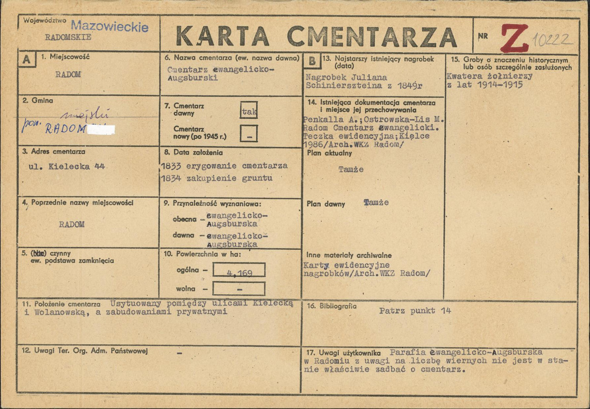 KC - Karta cmentarza, skan nr 1