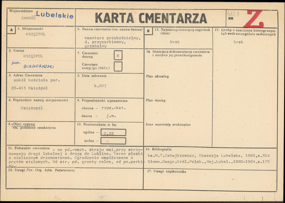 KC - Karta cmentarza, skan nr 1