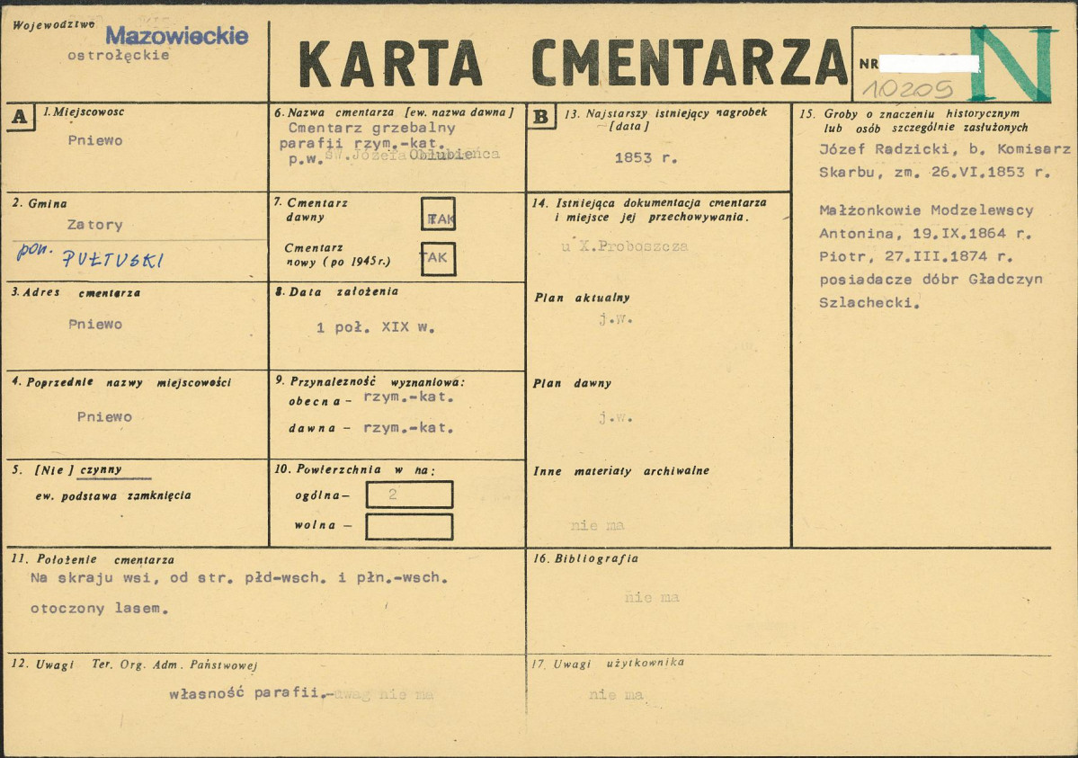 KC - Karta cmentarza, skan nr 1