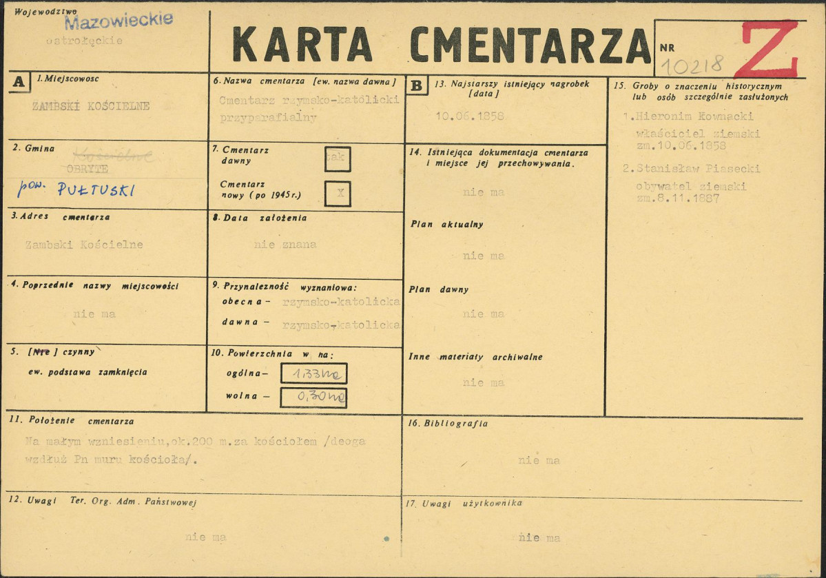 KC - Karta cmentarza, skan nr 1