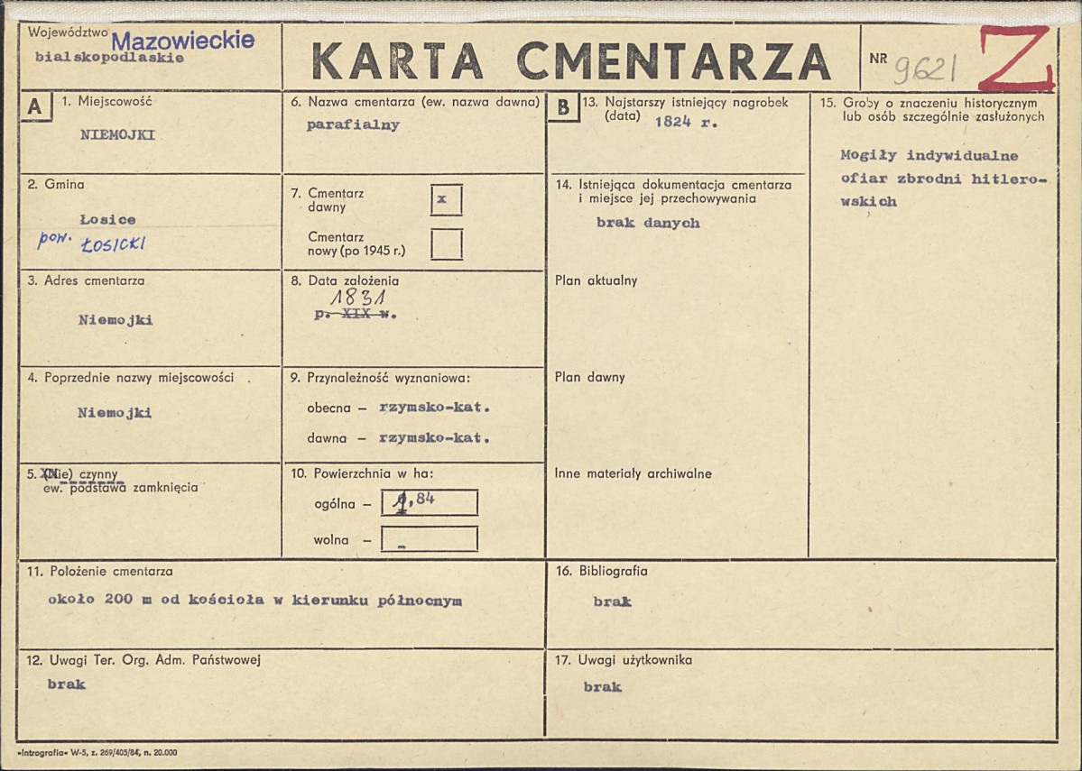 KC - Karta cmentarza, skan nr 1