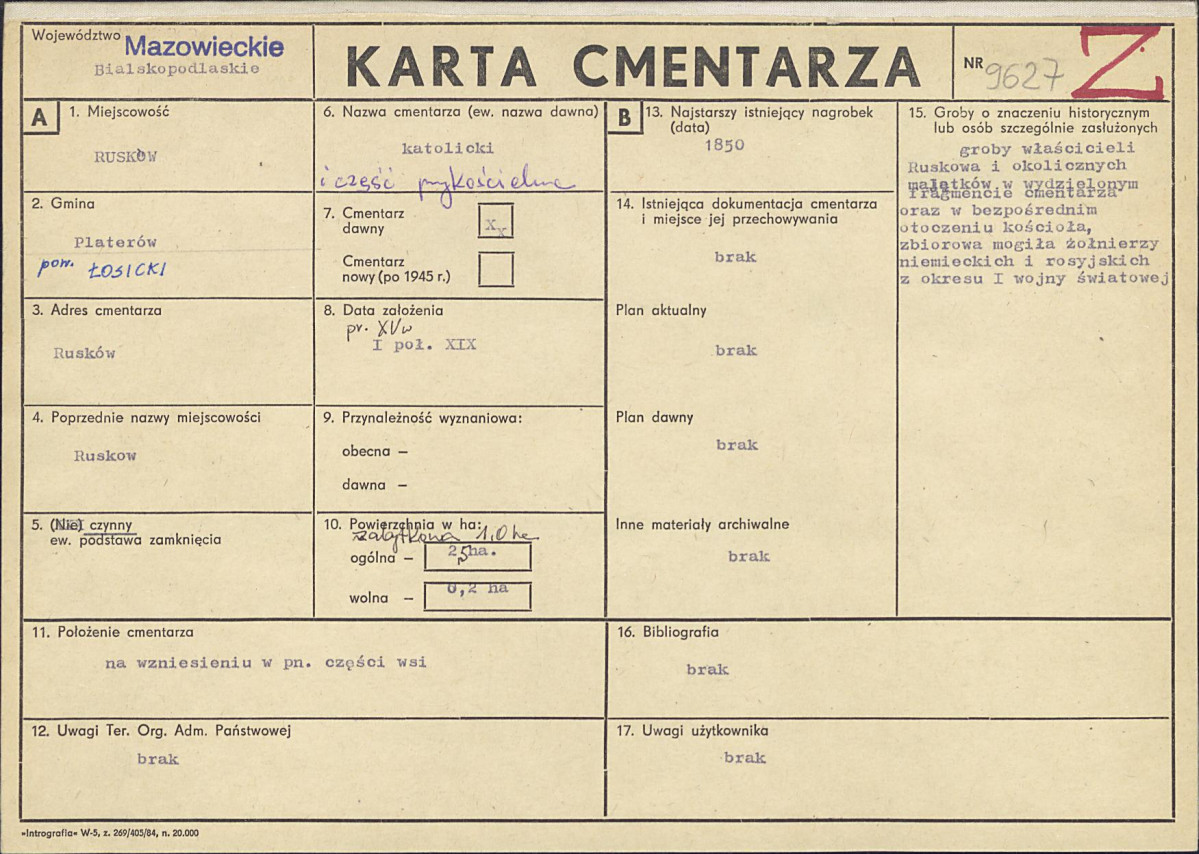 KC - Karta cmentarza, skan nr 1