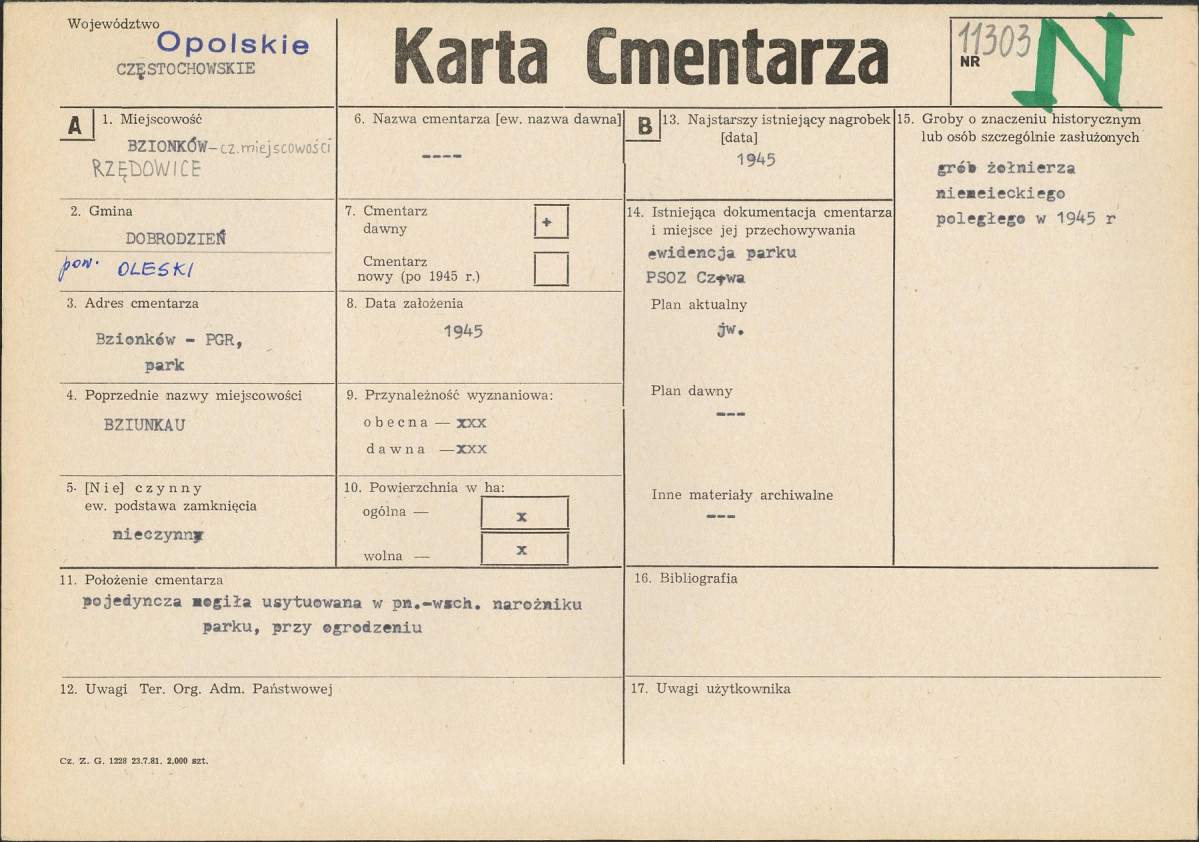 KC - Karta cmentarza, skan nr 1