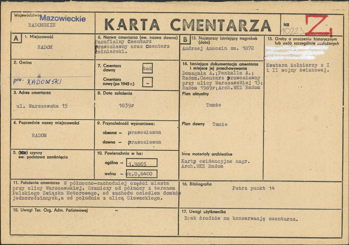 KC - Karta cmentarza, skan nr 1