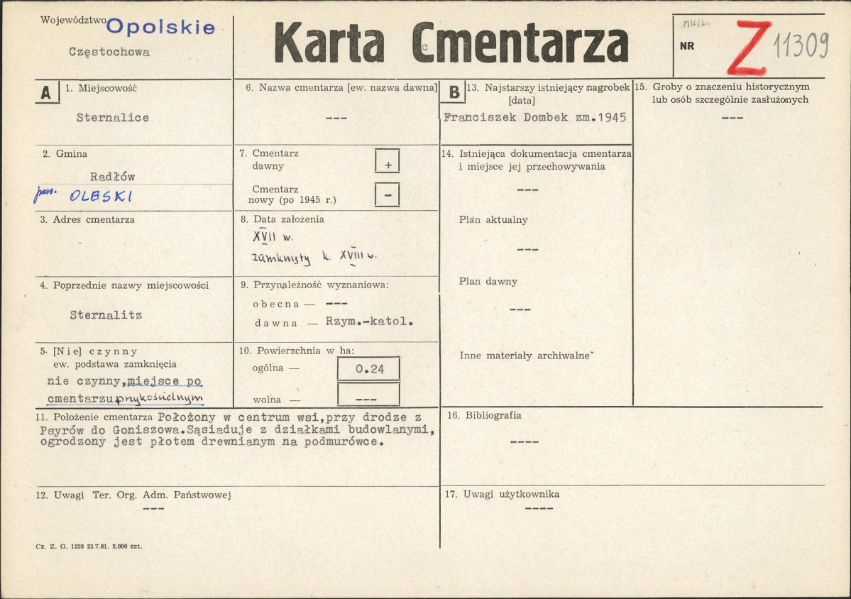 KC - Karta cmentarza, skan nr 1