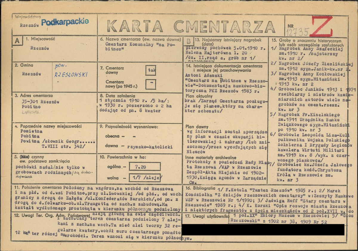 KC - Karta cmentarza, skan nr 1