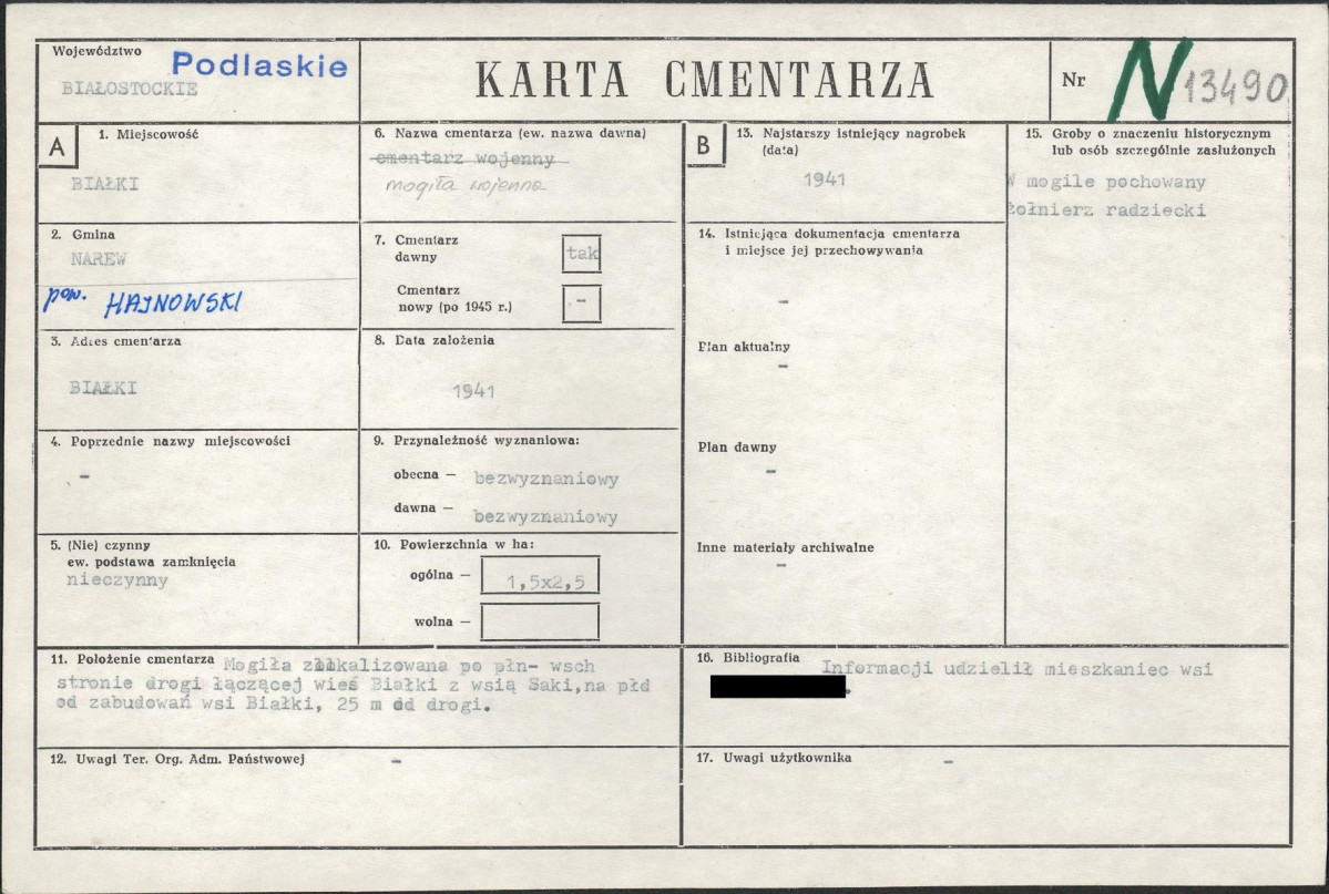 KC - Karta cmentarza, skan nr 1