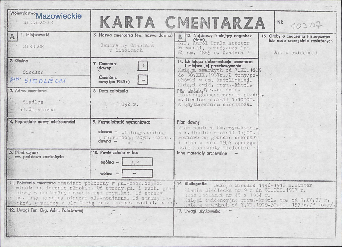 KC - Karta cmentarza, skan nr 1