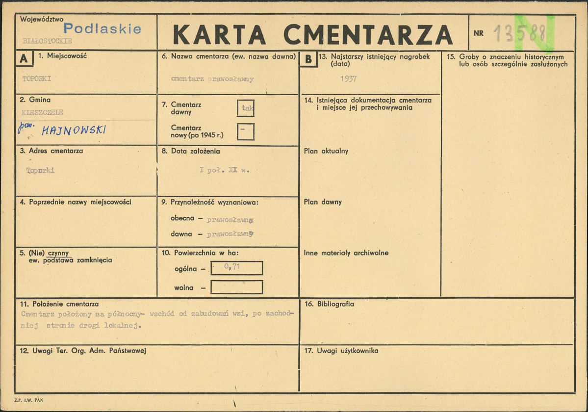 KC - Karta cmentarza, skan nr 1