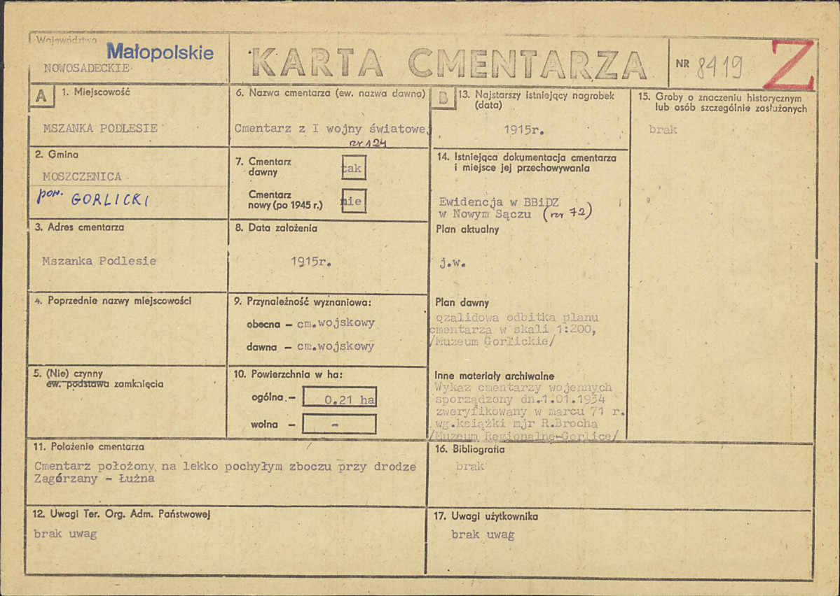 KC - Karta cmentarza, skan nr 1