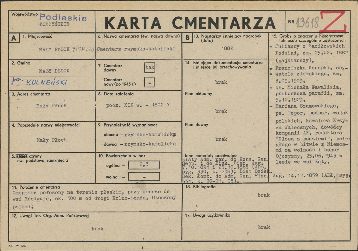Karta cmentarza, skan nr 1