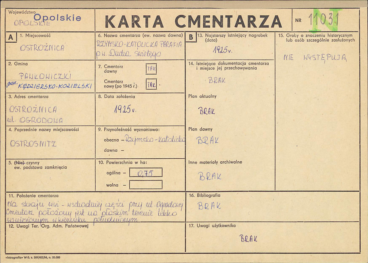 KC - Karta cmentarza, skan nr 1