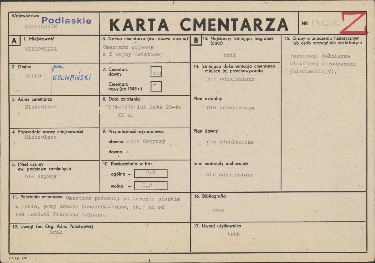 KC - Karta cmentarza, skan nr 1