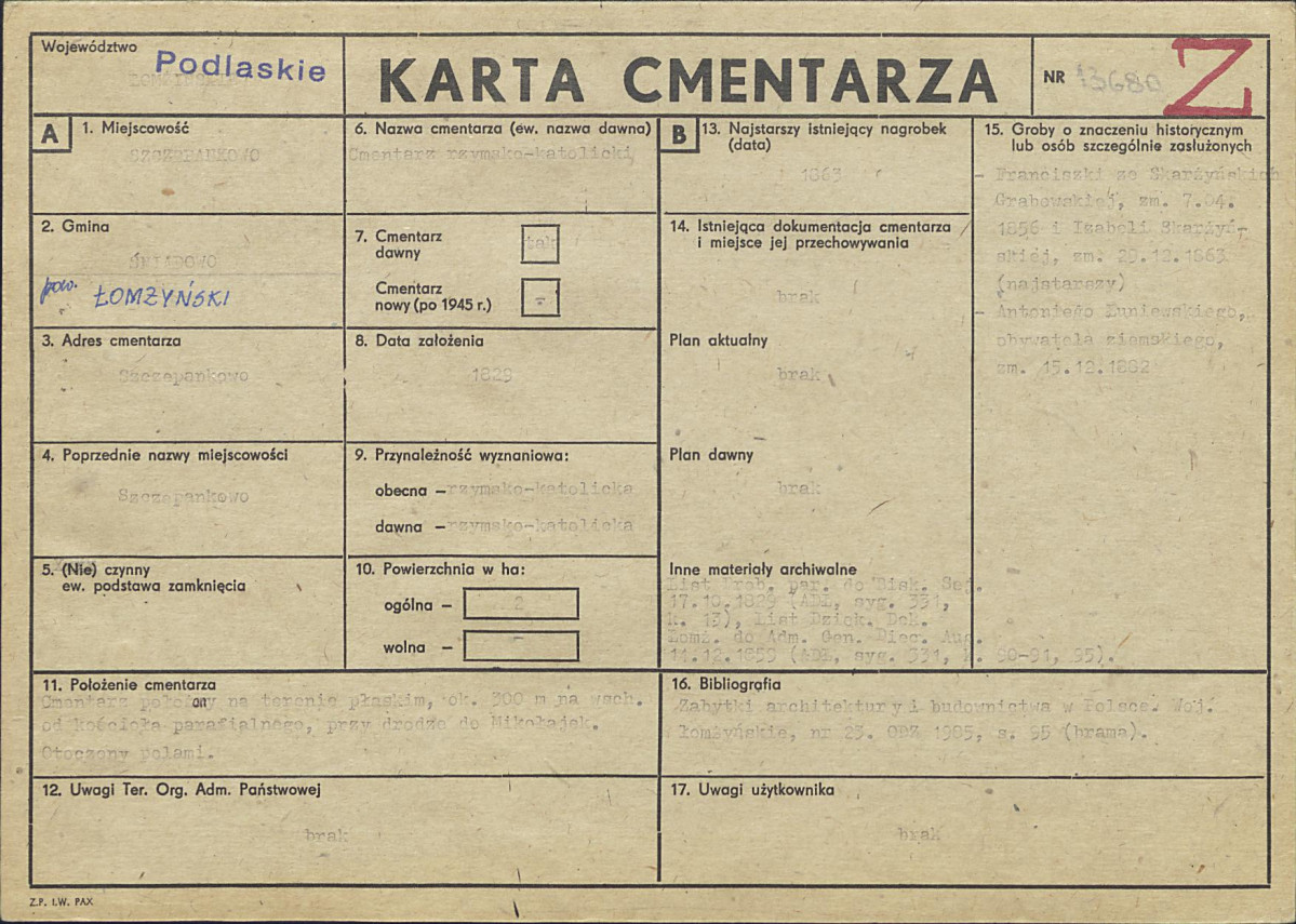 Karta cmentarza, skan nr 1