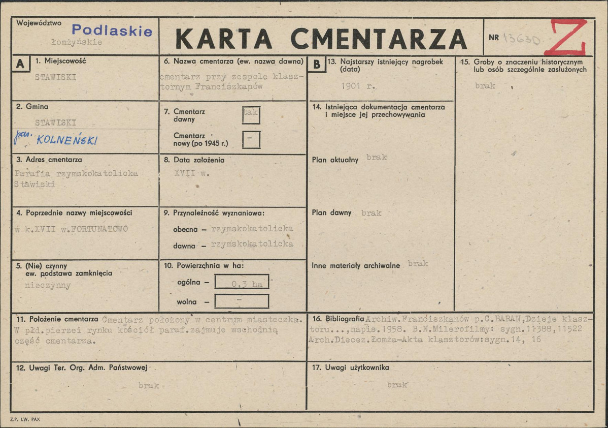 KC - Karta cmentarza, skan nr 1