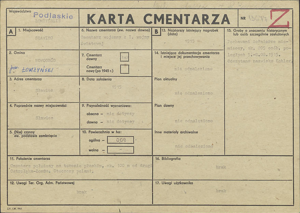 KC - Karta cmentarza, skan nr 1