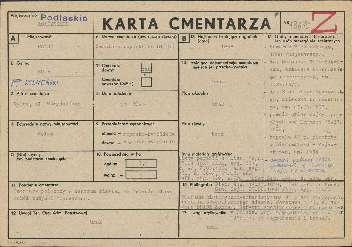 Karta cmentarza, skan nr 1