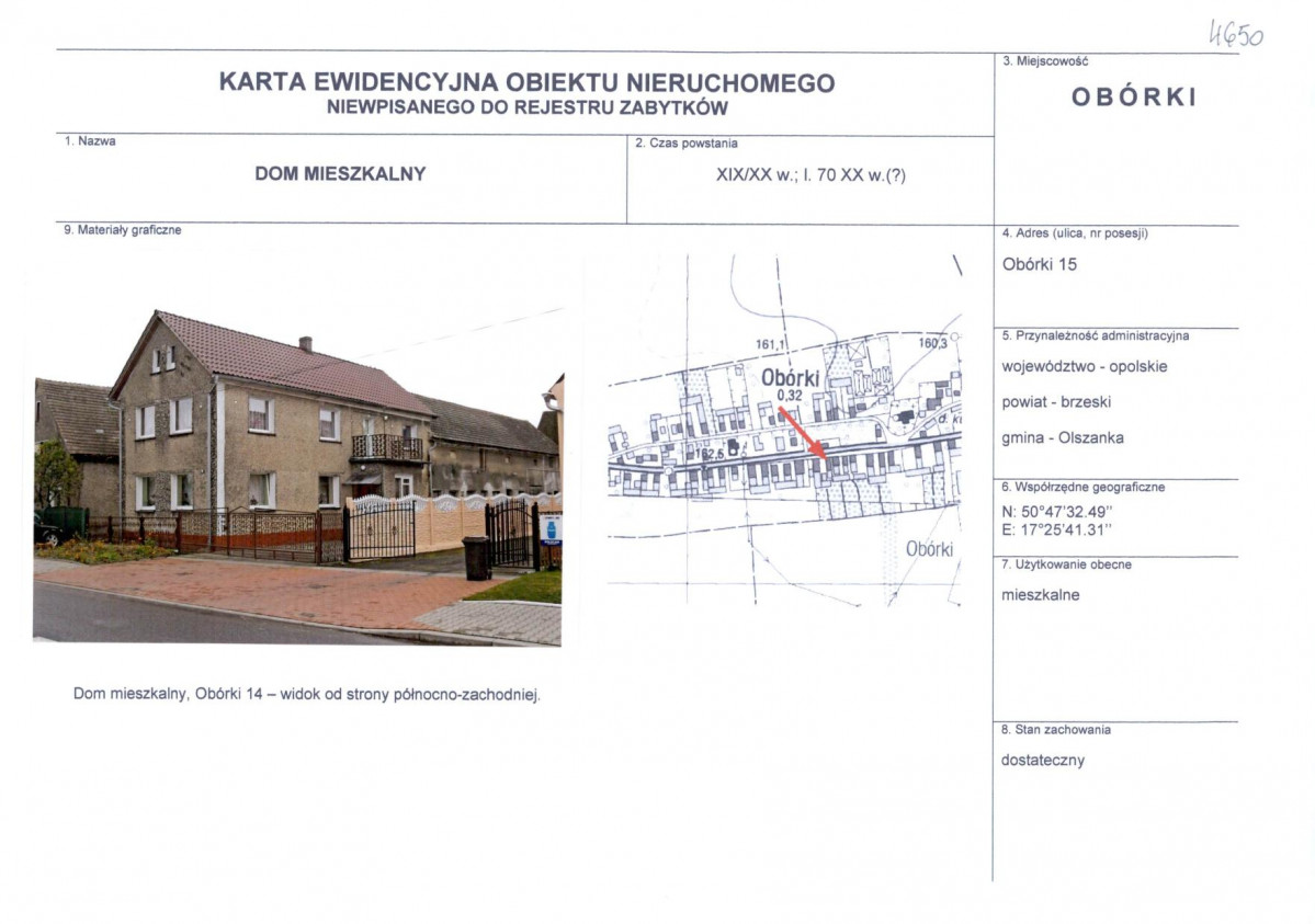 Karta obiektu niewpisanego do rejestru, skan nr 1