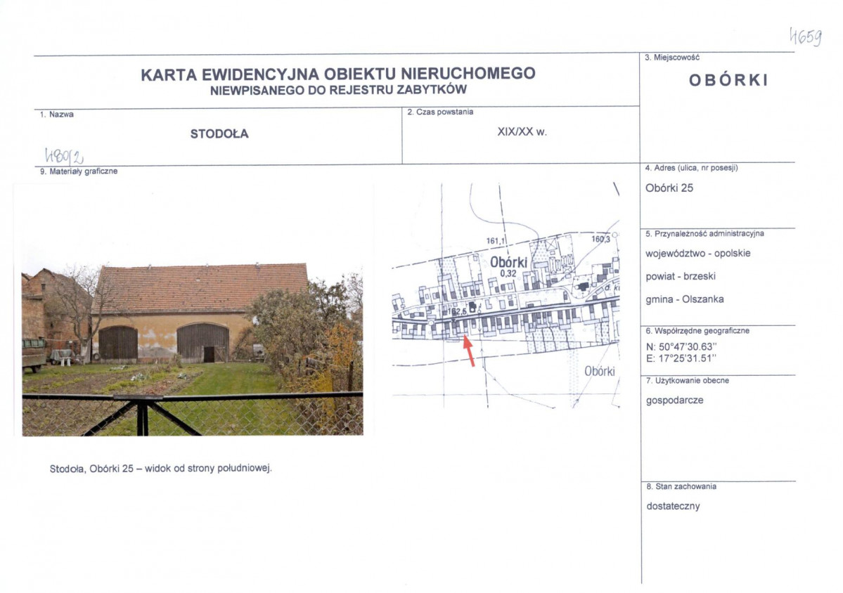 Karta obiektu niewpisanego do rejestru, skan nr 1