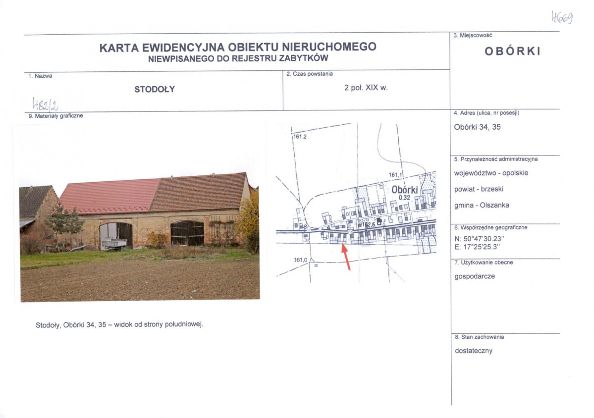 Karta obiektu niewpisanego do rejestru, skan nr 1