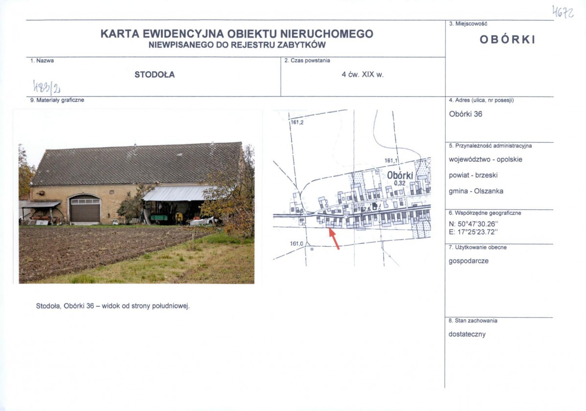 Karta obiektu niewpisanego do rejestru, skan nr 1
